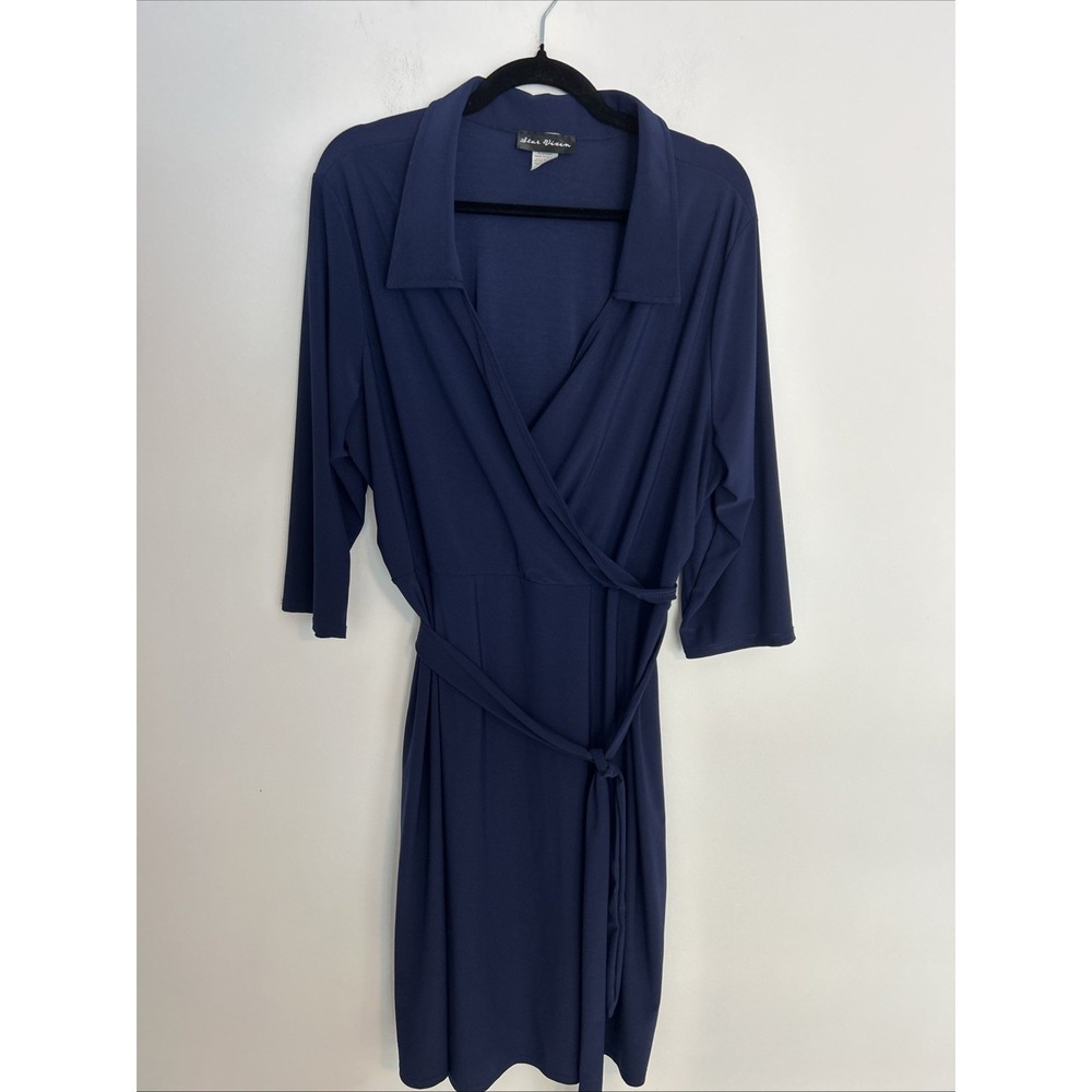 Star Vixen Women's 2X Navy Classic‎ Collar 3/4 Sleeve Comfy Wrinkle Free Dress